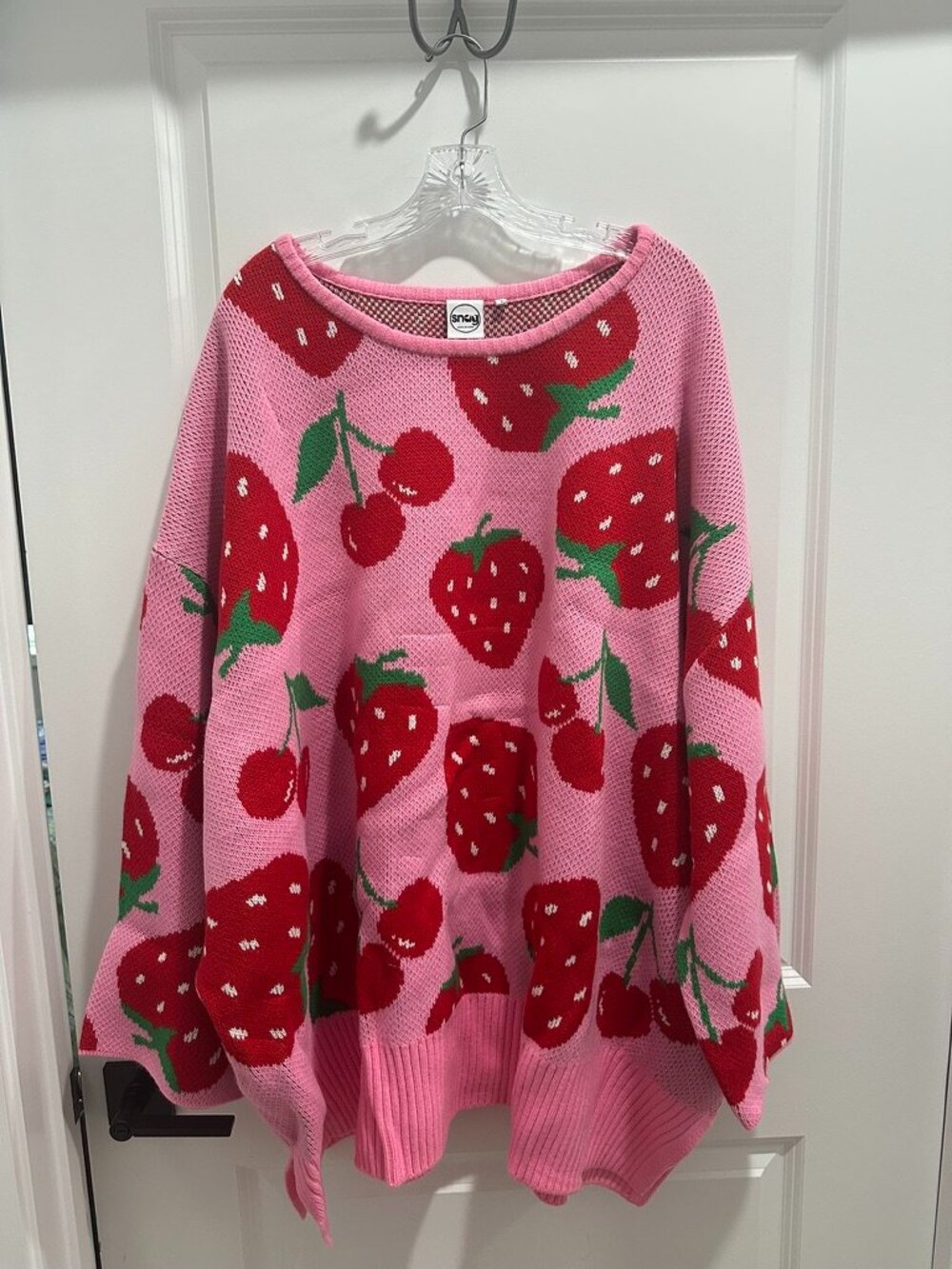 Snag Tights pink and red strawberry cherry print sweater size J size 32/24